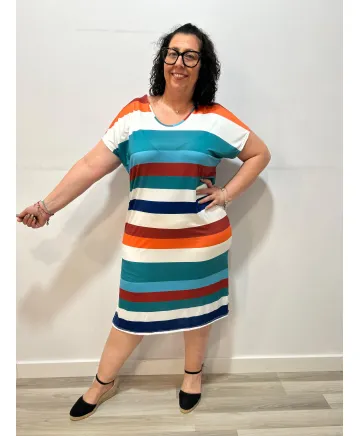 Vestido rayas Cambrige - Ropa tallas grandes mujer moderna Vestido rayas Cambrige - Ropa tallas grandes mujer moderna
