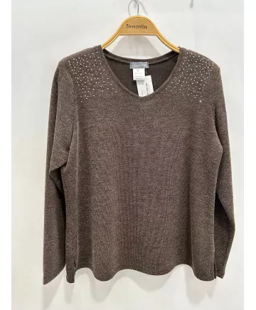 Camiseta marron strass - Ropa tallas grandes mujer moderna