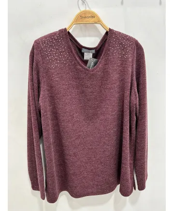 Camiseta  granate strass - Camisetas y Tops Tallas Grandes