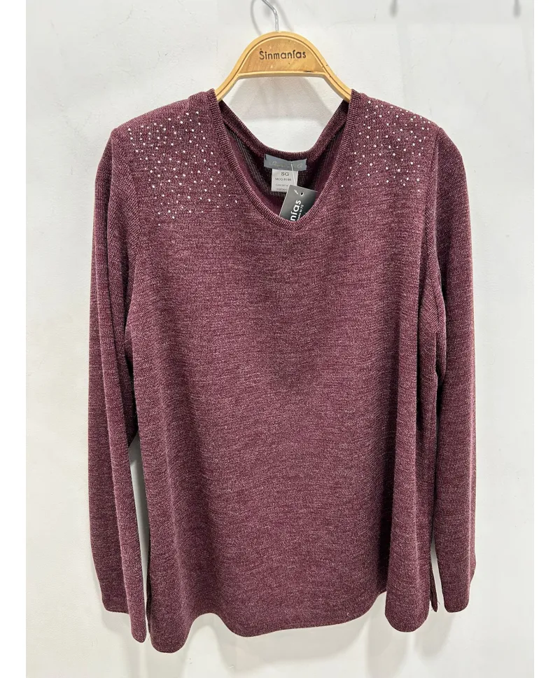 Camiseta  granate strass - Camisetas y Tops Tallas Grandes