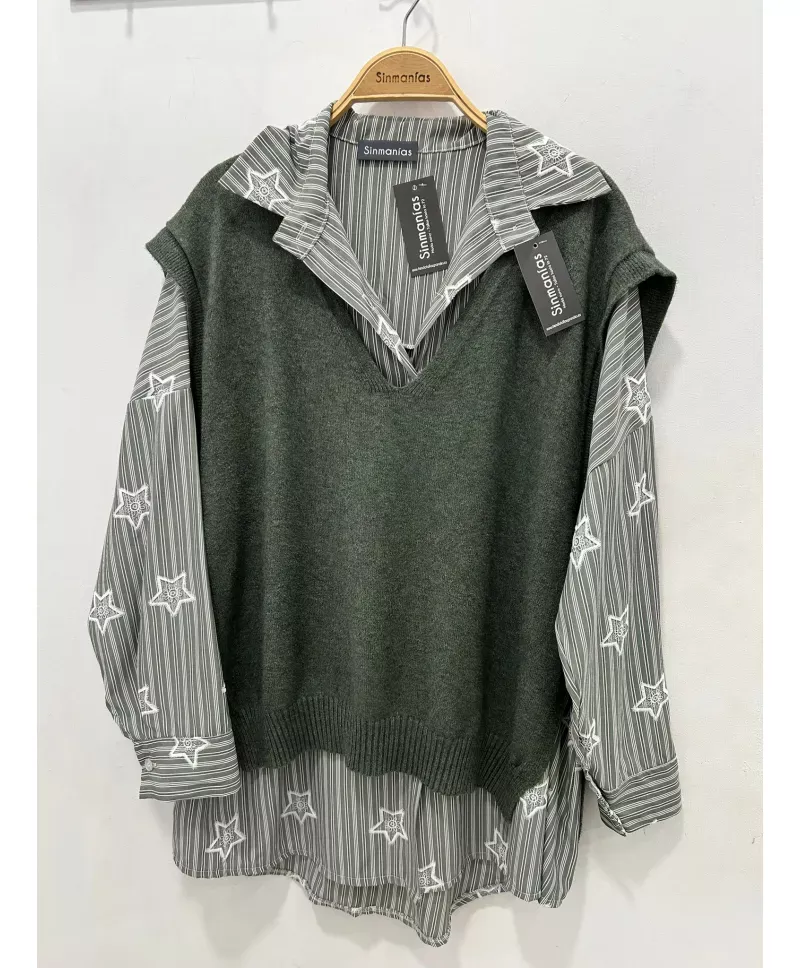 Chaleco boton Salvia - Chalecos Tallas Grandes