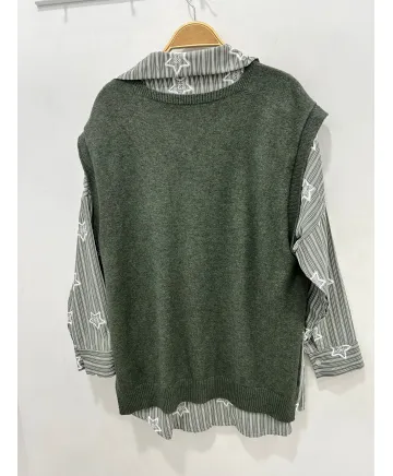 Chaleco boton Salvia - Chalecos Tallas Grandes