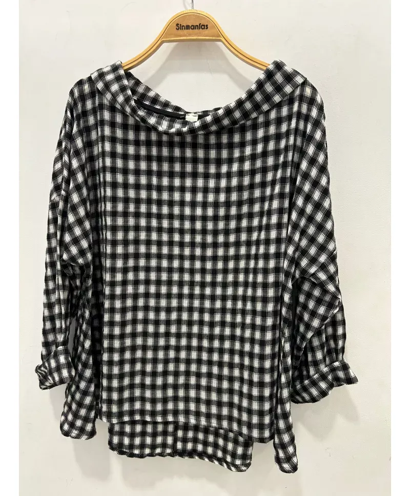 Blusa vichy Lavanda - Ropa tallas grandes mujer moderna