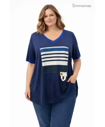 Camiseta azul Marina - Camisetas y Tops Tallas Grandes