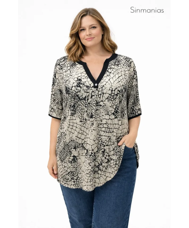 Camiseta boton Violeta - Ropa tallas grandes mujer moderna