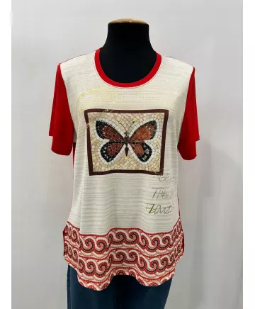 Camiseta roja Mariposa - Camisetas y Tops Tallas Grandes