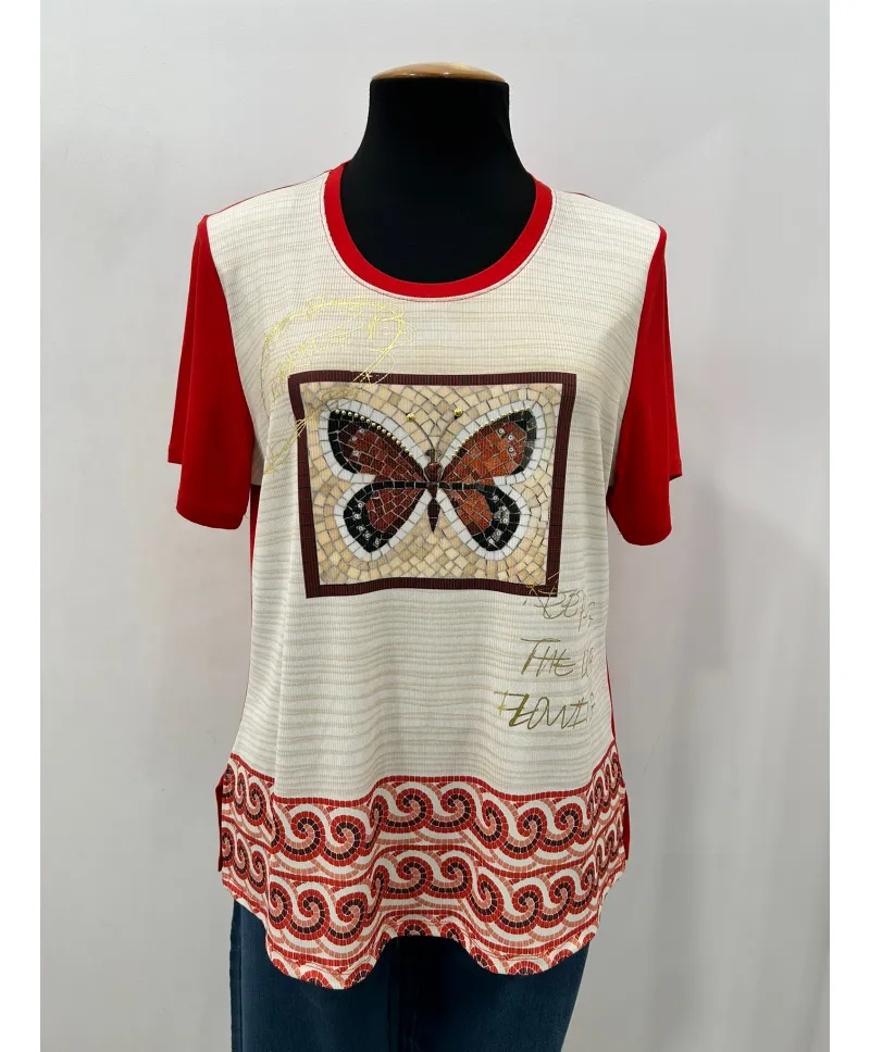 Camiseta roja Mariposa - Camisetas y Tops Tallas Grandes