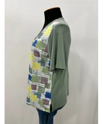 Camiseta verde Cuadros - Camisetas y Tops Tallas Grandes