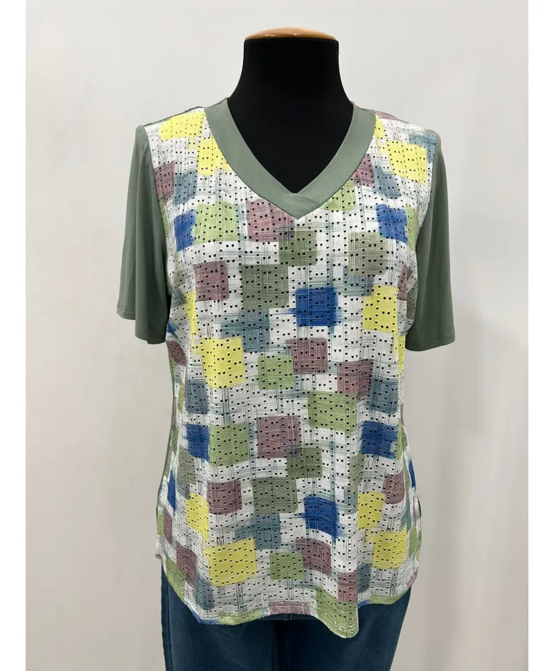 Camiseta verde Cuadros - Camisetas y Tops Tallas Grandes