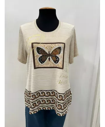 Camiseta beige Mariposa - Ropa tallas grandes mujer moderna