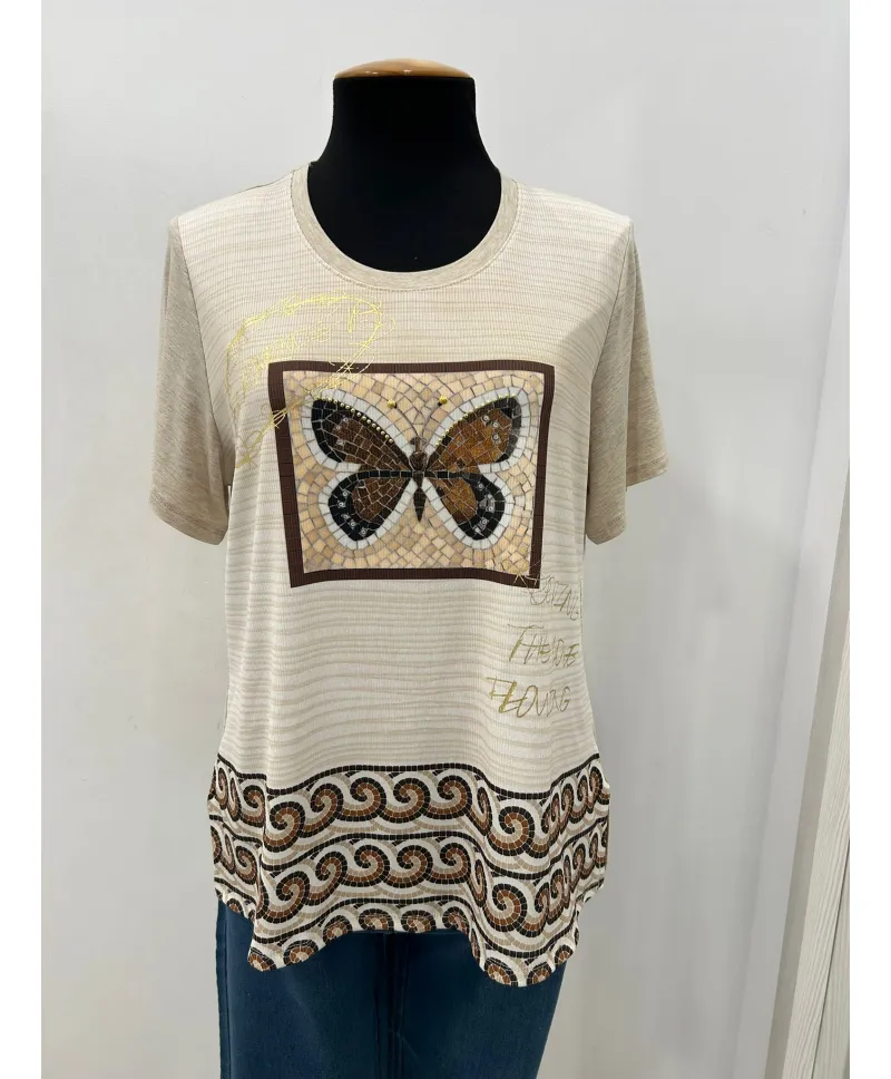 Camiseta beige Mariposa - Ropa tallas grandes mujer moderna