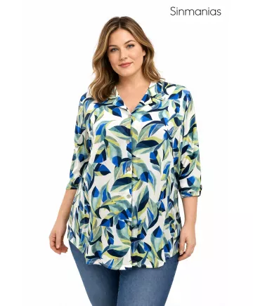Blusa azul Reina - Blusas Tallas Grandes