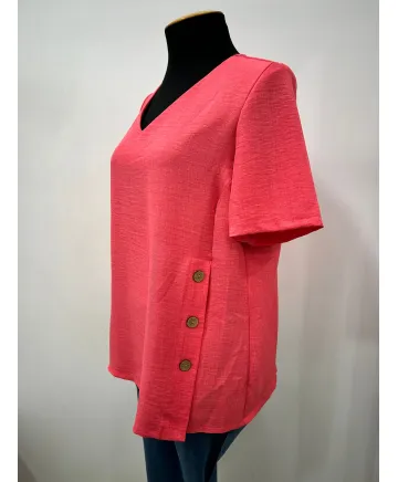 Blusa coral Botones - Ropa tallas grandes mujer moderna