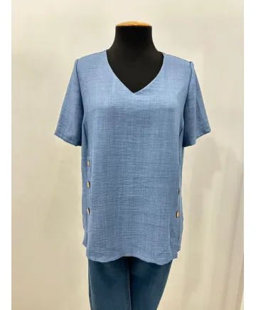 Blusa azul botones - Blusas Tallas Grandes