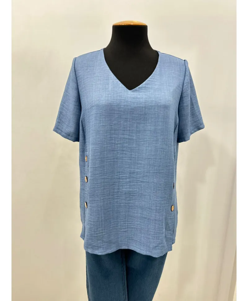 Blusa azul botones - Blusas Tallas Grandes