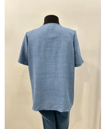 Blusa azul botones - Blusas Tallas Grandes