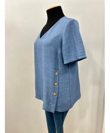 Blusa azul botones - Blusas Tallas Grandes