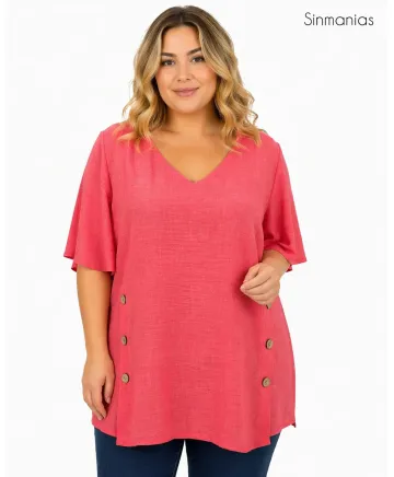 Blusa coral Botones - Blusas Tallas Grandes