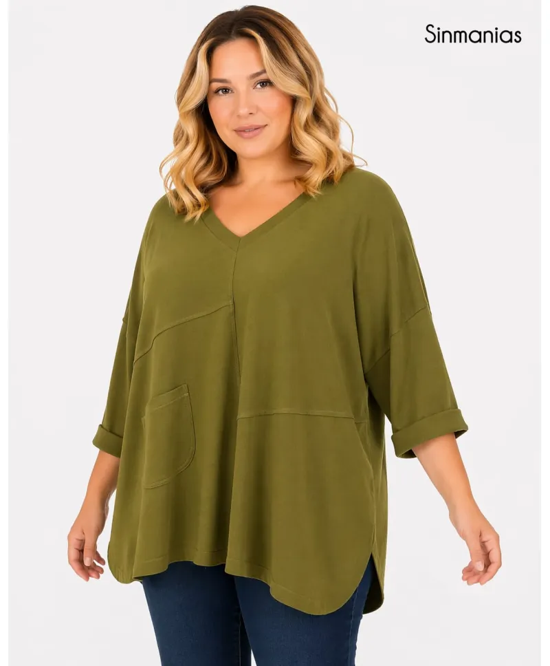 Camiseta bolsillo Capricho - Ropa tallas grandes mujer moderna