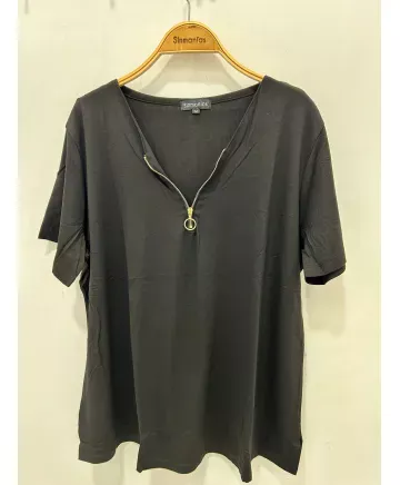 Camiseta negro Cremallera - Ropa tallas grandes mujer moderna