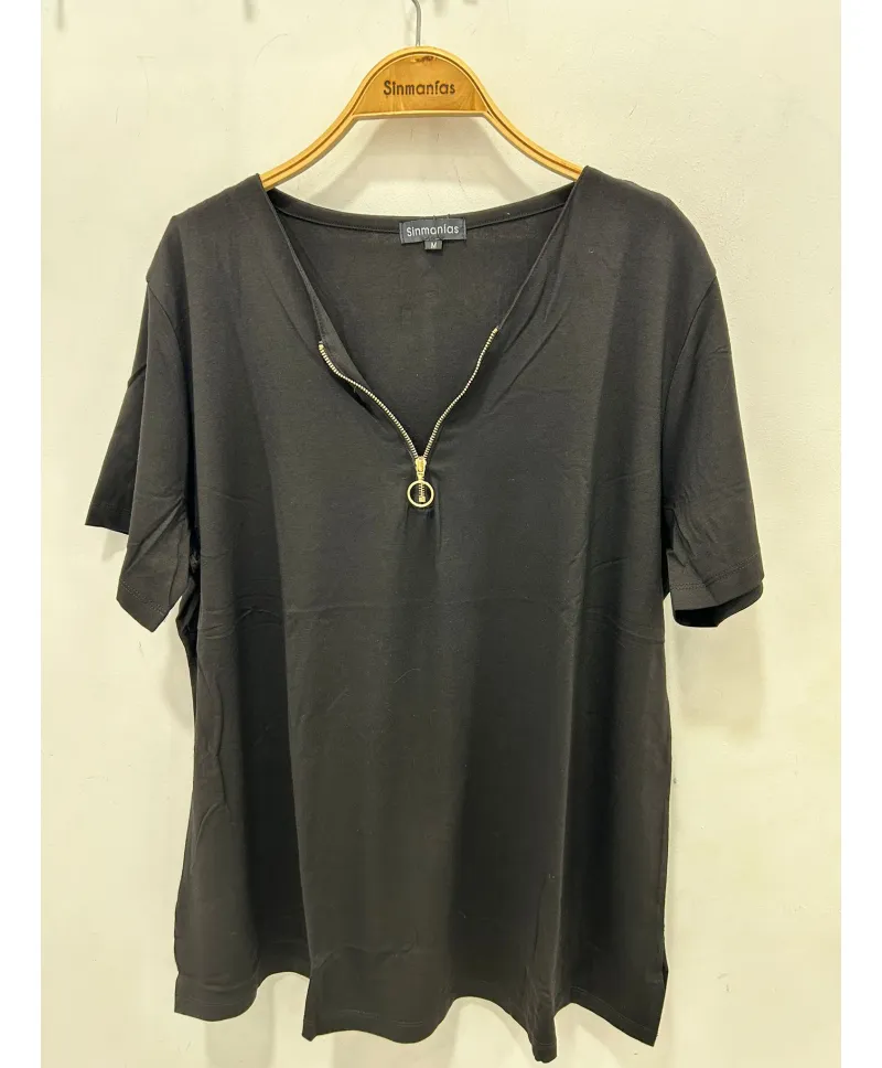 Camiseta negro Cremallera - Ropa tallas grandes mujer moderna