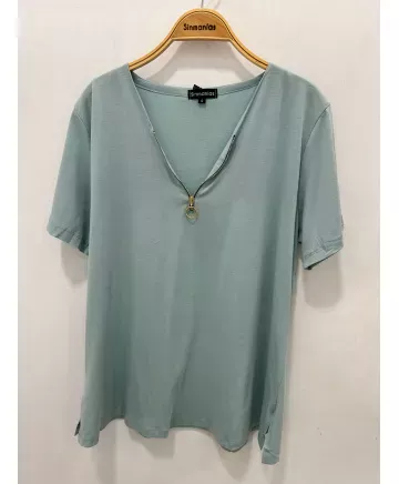 Camiseta verde Cremallera - Camisetas y Tops Tallas Grandes