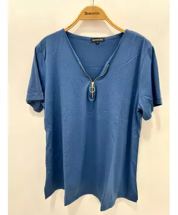Camiseta azul Cremallera - Camisetas y Tops Tallas Grandes