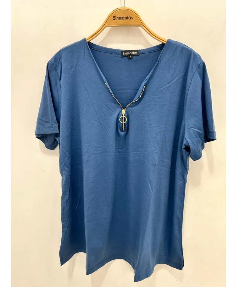 Camiseta azul Cremallera - Camisetas y Tops Tallas Grandes