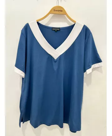 Camiseta azul Escote - Ropa tallas grandes mujer moderna
