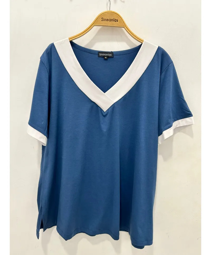 Camiseta azul Escote - Ropa tallas grandes mujer moderna