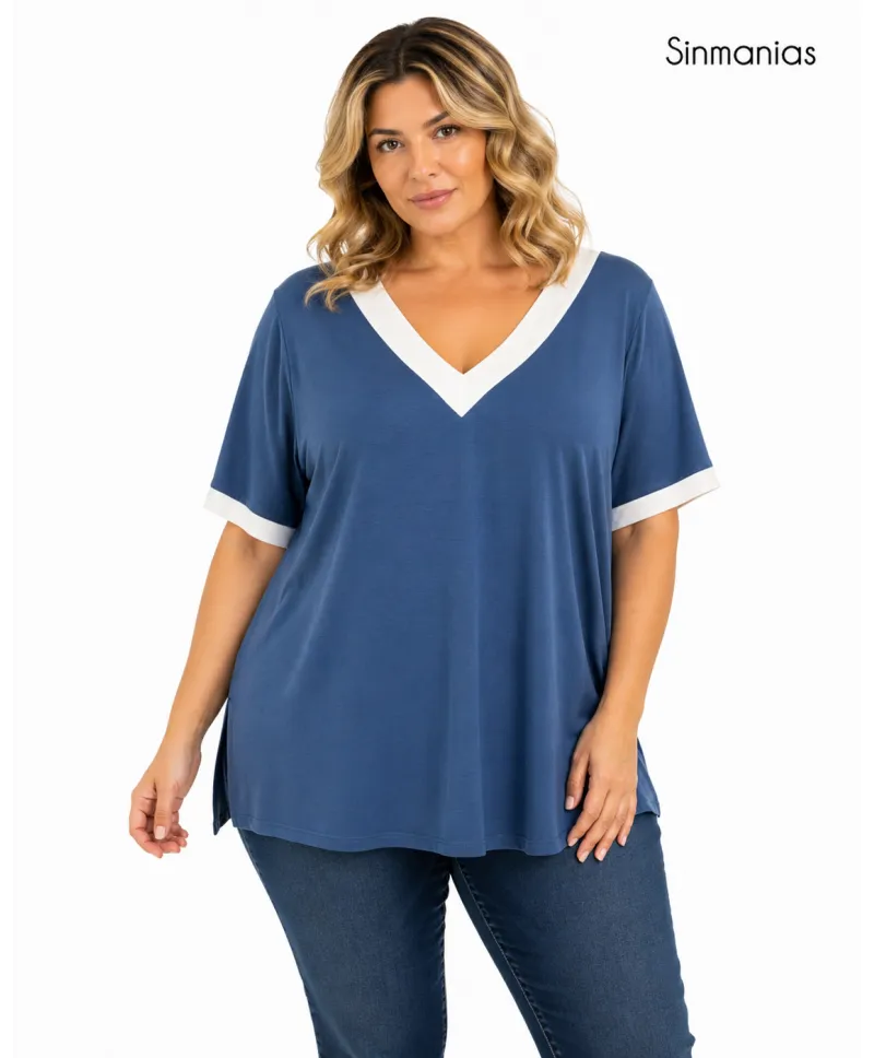 Camiseta azul Escote - Ropa tallas grandes mujer moderna
