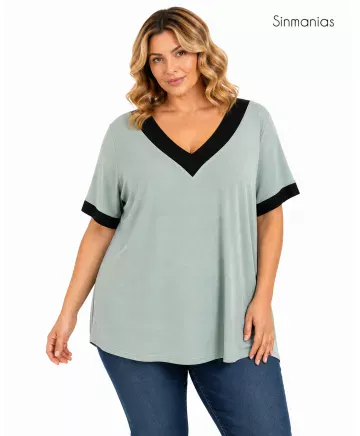 Camiseta verde Escote - Camisetas y Tops Tallas Grandes