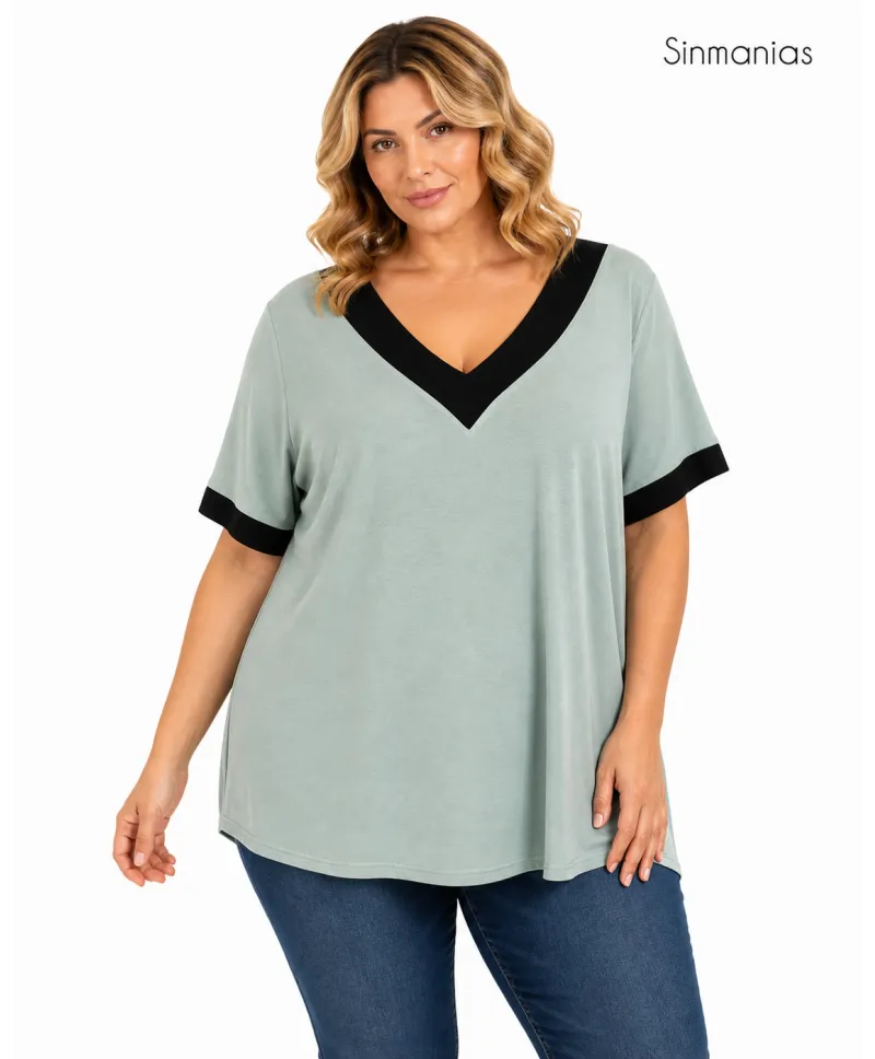 Camiseta verde Escote - Camisetas y Tops Tallas Grandes