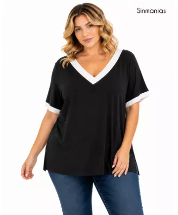 Camiseta negra Escote - Camisetas y Tops Tallas Grandes