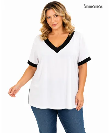 Camiseta blanca Escote - Ropa tallas grandes mujer moderna