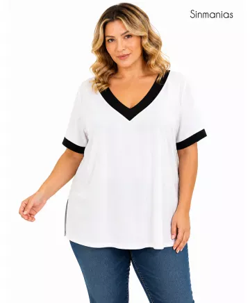 Camiseta blanca Escote - Ropa tallas grandes mujer moderna