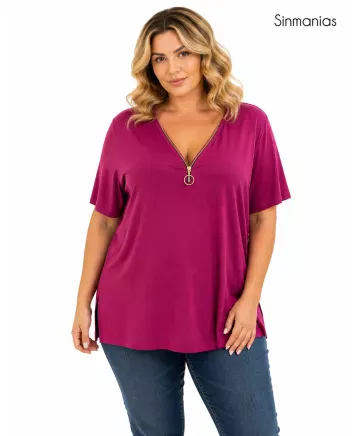 Camiseta buganvilla Cremallera - Ropa tallas grandes mujer moderna