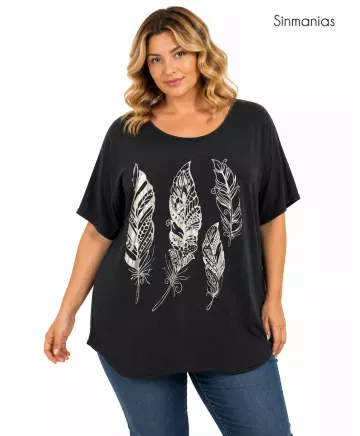 Camiseta estampada Pluma - Ropa tallas grandes mujer moderna