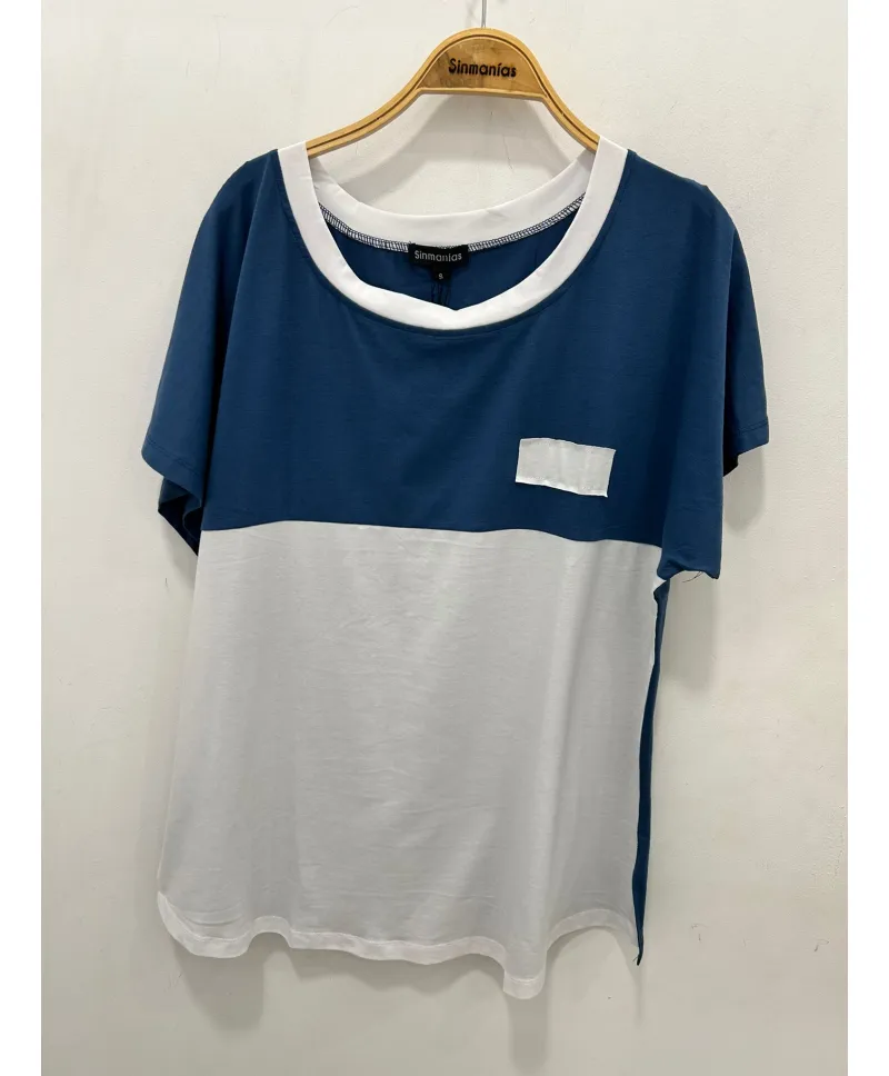 Camiseta azul Combinada - Camisetas y Tops Tallas Grandes