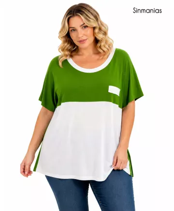 Camiseta verde Combinada - Camisetas y Tops Tallas Grandes