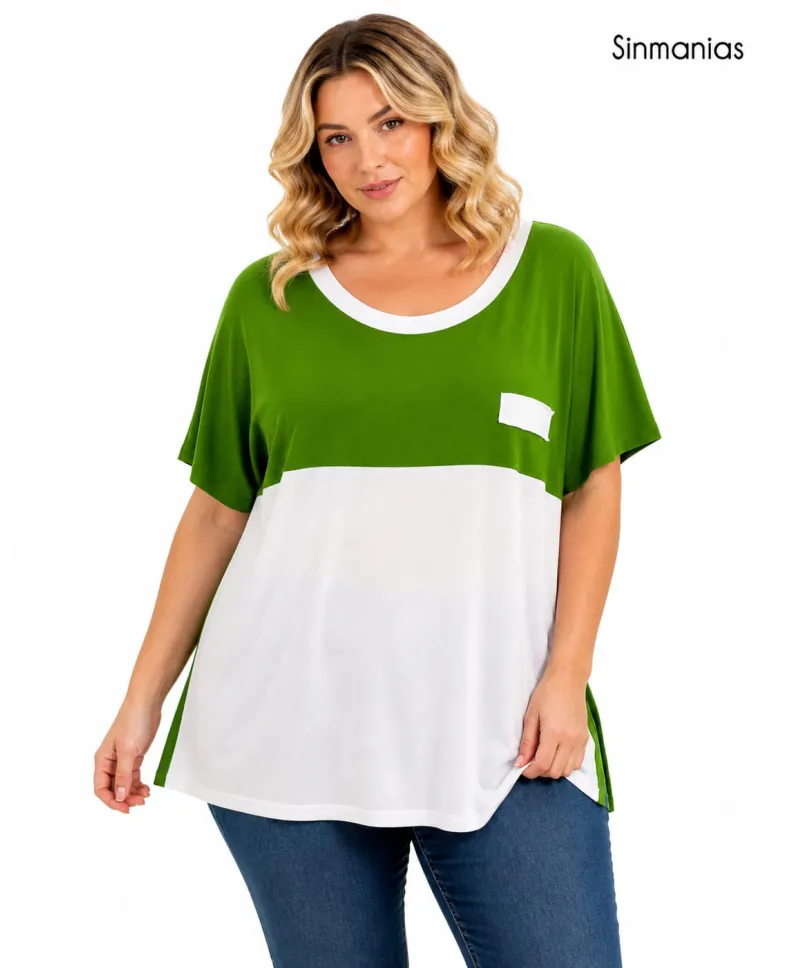 Camiseta verde Combinada - Camisetas y Tops Tallas Grandes