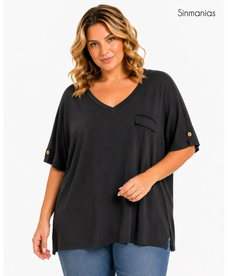 Camiseta negra Uve - Camisetas y Tops Tallas Grandes