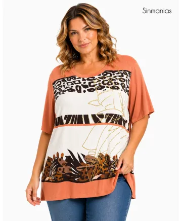 Camiseta naranja Leo - Camisetas y Tops Tallas Grandes