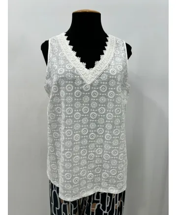 Top blanco Bordado - Ropa tallas grandes mujer moderna