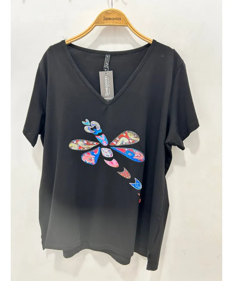 Camiseta negra Libelula - Camisetas y Tops Tallas Grandes