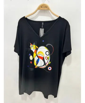 Camiseta negra Cat - Ropa tallas grandes mujer moderna