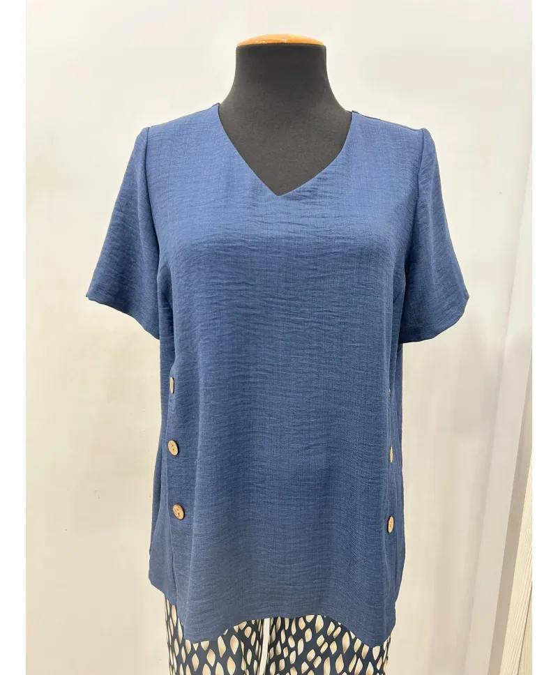 Blusa marino Botones - Ropa tallas grandes mujer moderna
