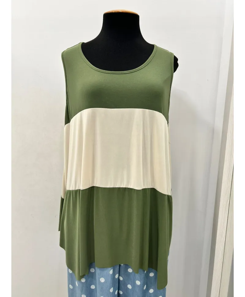Top Combinado Franja - Ropa tallas grandes mujer moderna