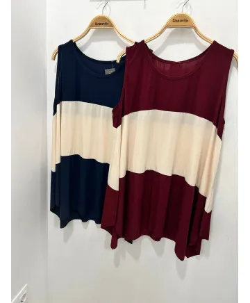 Top Combinado Franja - Ropa tallas grandes mujer moderna