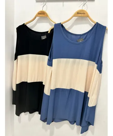 Top Combinado Franja - Ropa tallas grandes mujer moderna